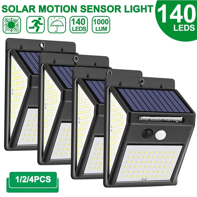 140 LED садовые солнечные огни Открытый датчик движения Солнечная энергия лампа
