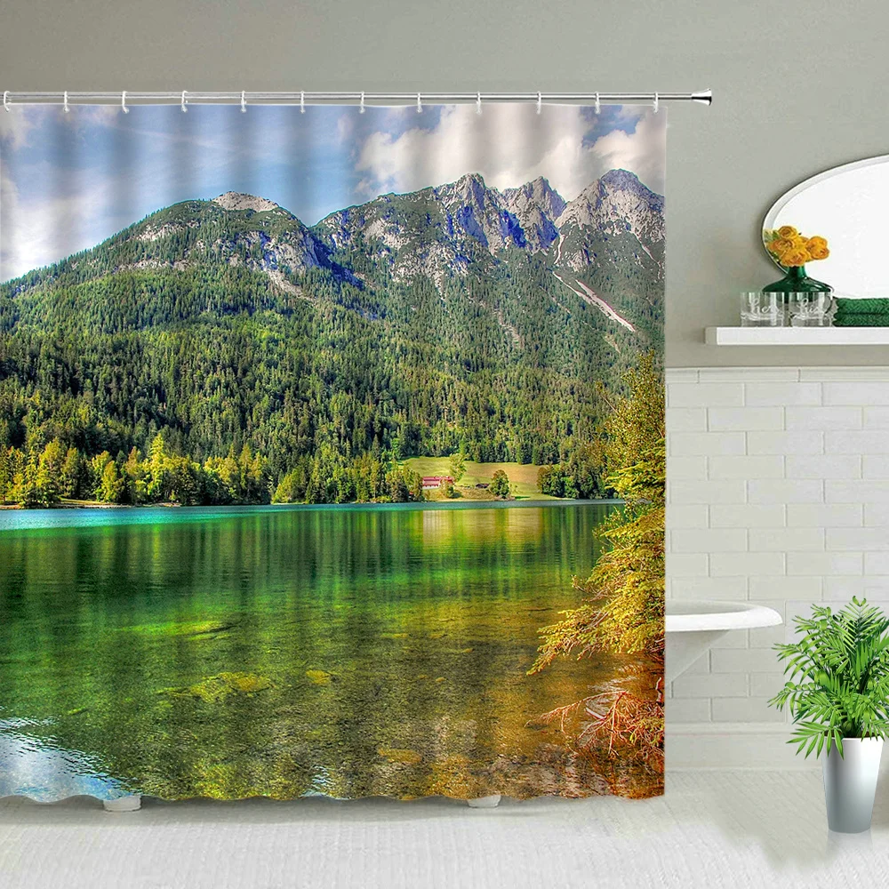 

Nature Forest Landscape Shower Curtains Waterproof Bathroom Curtain Tree Scenery Polyester Cloth Bath Screens Home Bathtub Decor