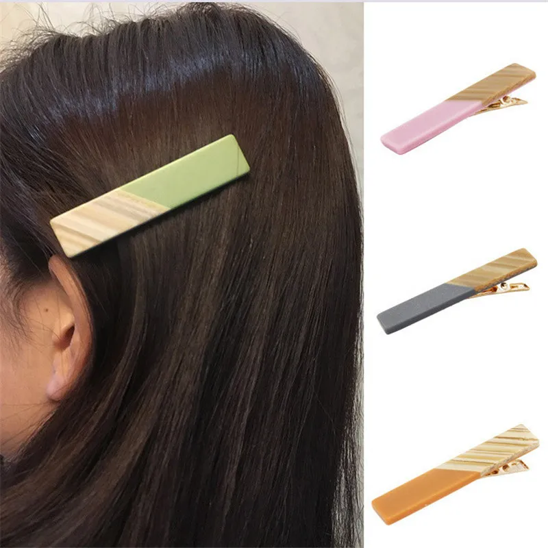 

2 Pcs Rectangle Hairpins Girl Hair Accessories Clip Imitation Pudding Two Tone Resin Bangs Girls Woman Hairclips