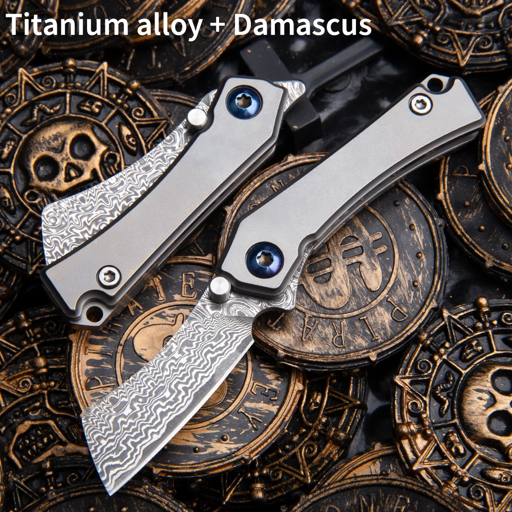 

Titanium alloy Damascus folding knife tactical field survival hunting camp EDC high hardness portable self-defense knife