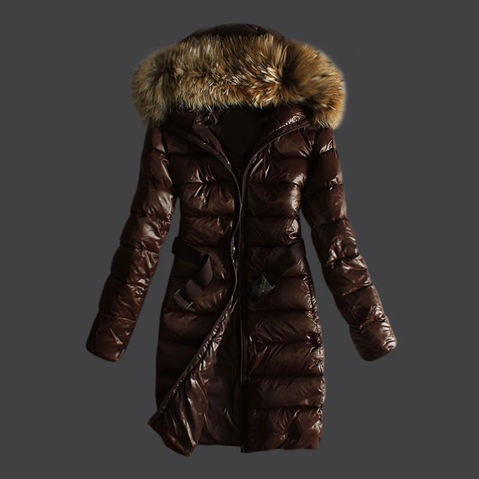 Brown with belt Брендовые женские пуховики длинные с меховым воротником с капюшоном гусиный пух парки Черный Коричневый Хаки Синий Женский пуховик - Цвет: Brown with belt