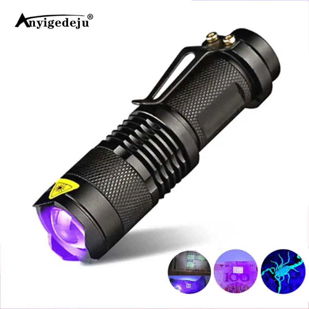 

LED UV Flashlight Ultraviolet Torch Zoom Function Mini UV Black Light Pet Urine Stains Detector Scorpion Hunting Use AA or 14500