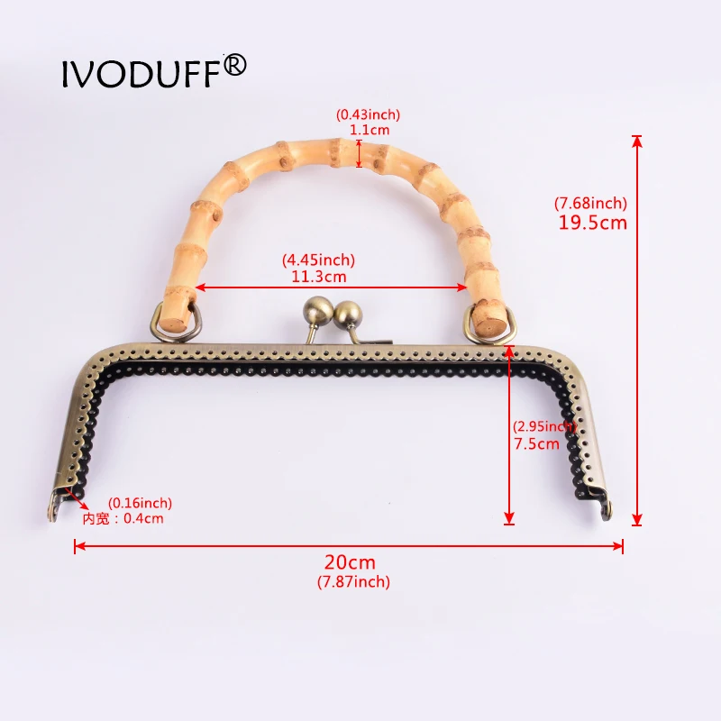 8 inch Bamboo Handle Purse Frame, Metal Kiss Frame With Bamboo Handle 1 piece