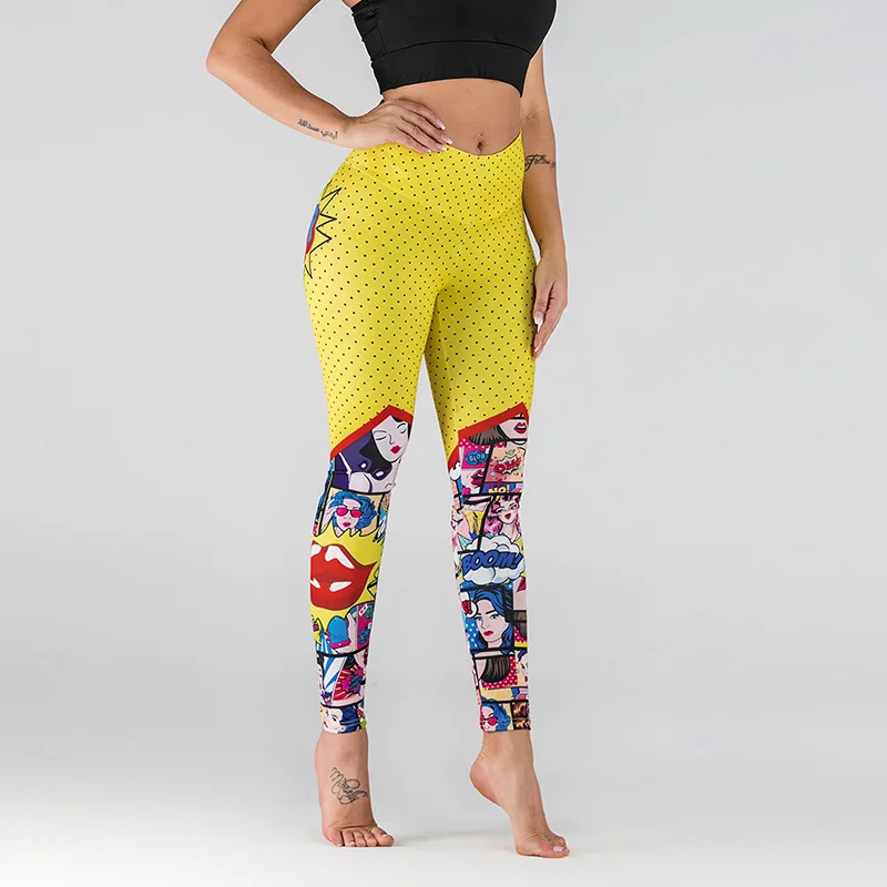 Yellow CHRLEISURE, Женские легинсы для тренировки с цифровой печатью, высокая талия, пуш-ап, леггинсы для фитнеса, женские штаны - Цвет: Yellow