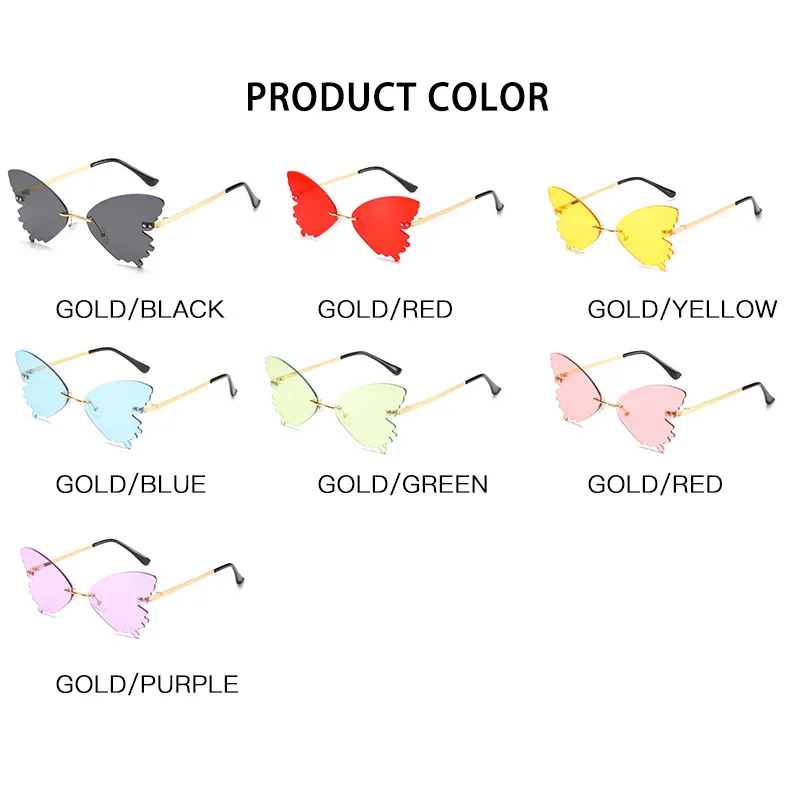 

Fashion Butterfly Sunglasses Women Luxury Brand Design Rimless Cat Eye Sun Glasses Trending Wave Eyewear Streetwear glassesUV400