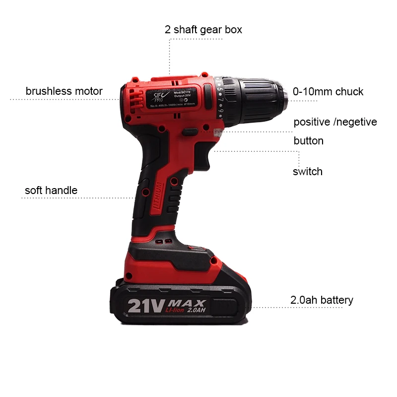 

Sicf 20V MAX Cordless Drill Brushless Motor Max 40N.m Electric Screwdriver SC172 Mini Drill Lithium-Ion LED Light Home DIY