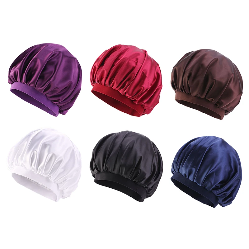 

Silk Satin Women Night Sleep Cap Hair Bonnet Hat Head Cover Wide Elastic Band
