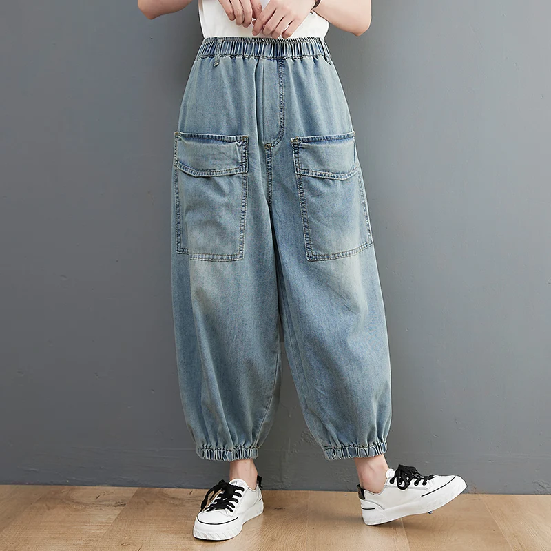 

SuperAen осень 2021, шаровары с высокой талией, джинсы с карманами, женские брюки до щиколотки