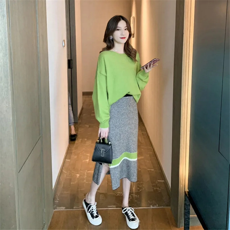 Весна-Осень 2020 элегантный вязаный костюм женский мягкий теплый пуловер свитер