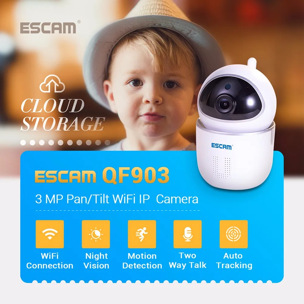 ESCAM QF903 WiFi IP камера ночного видения инфракрасная PTZ сетевая камера 3,6 мм объектив/Поддержка TF карта/Облачное хранилище 3MP P2P