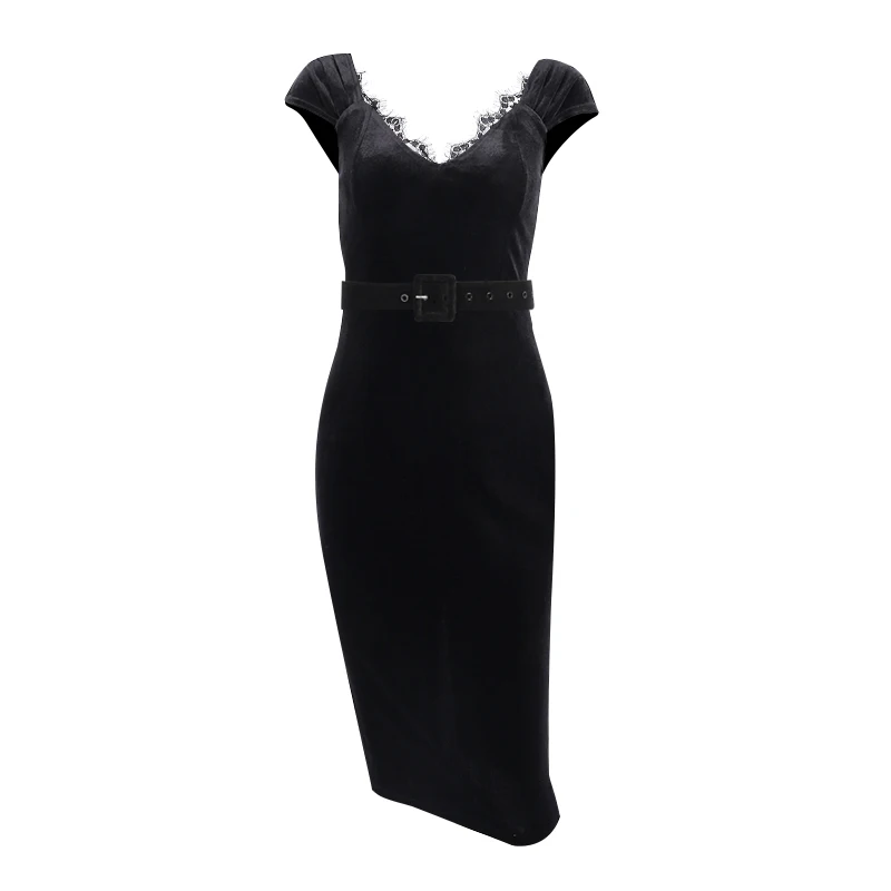 Женское бархатное платье с V-образным вырезом открытой спиной и поясом - купить по