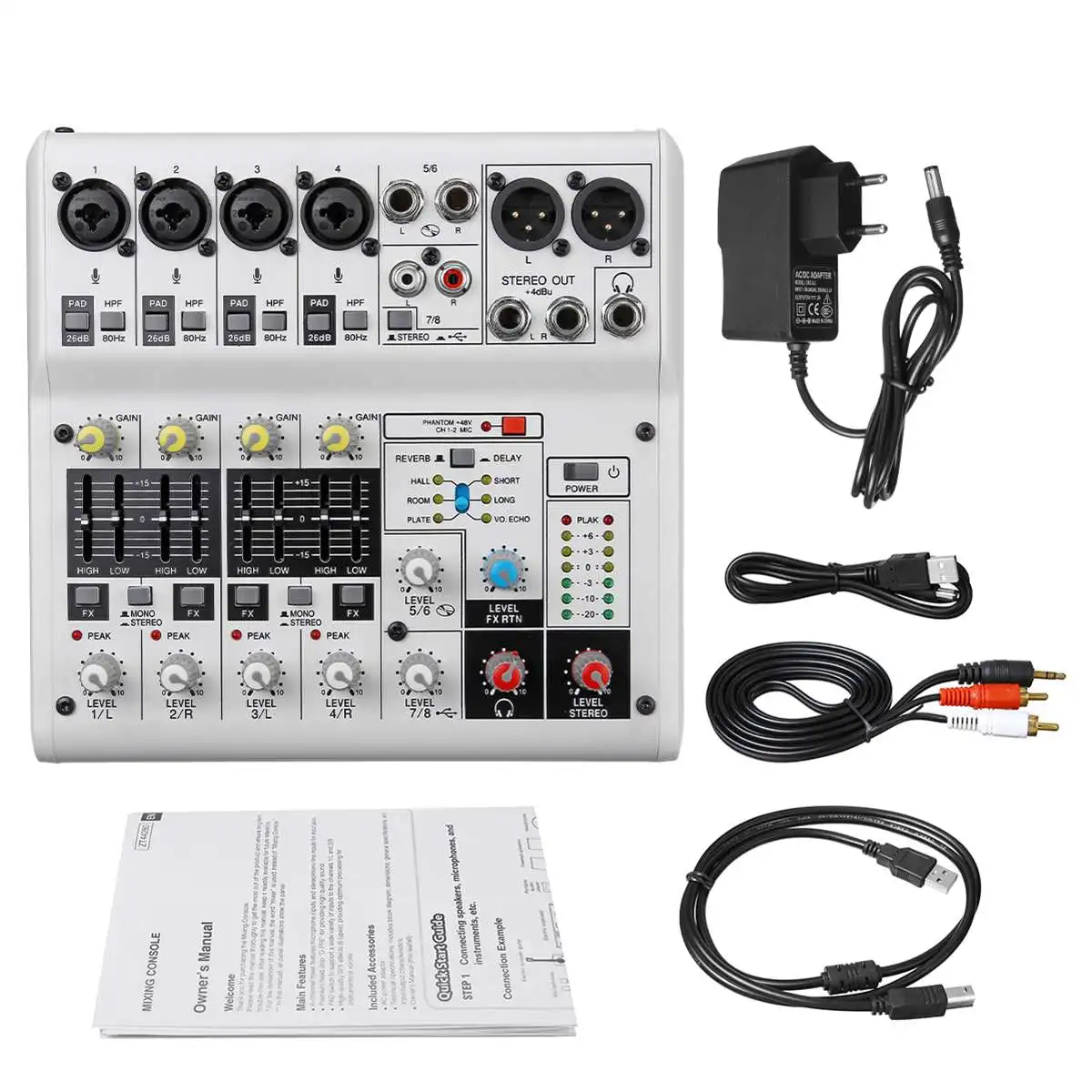 

6 Channel Mini Portable Audio Mixer with USB DJ Sound Mixing Console MP3 Karaoke 48V Amplifier For Karaoke KTV Match Party