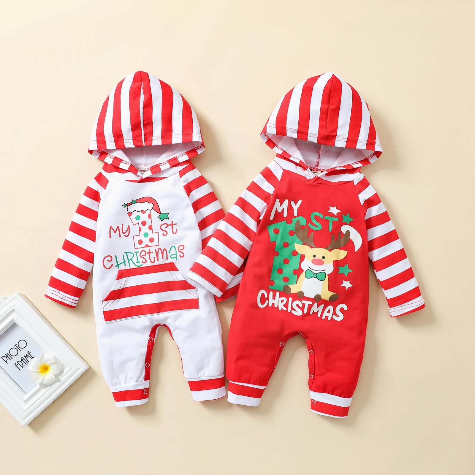 

Baby Clothing Newborn Letter Striped Stitched Long Sleeves Hooded Romper Toddler Girls Boys Spring Autumn Jumpsuit 0-18 Months