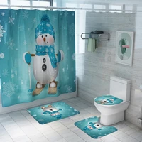 christmas snowman snowflake shower curtains set waterproof bath mat toilet lid cover mat non slip rug carpet home bath decor