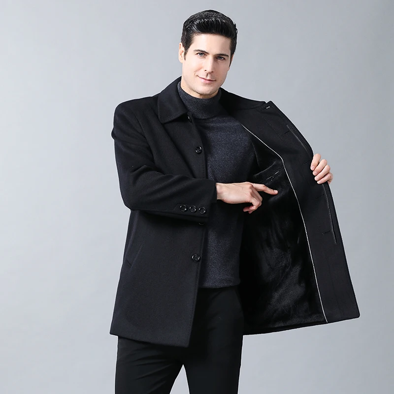 

Мужской Повседневный шерстяной Тренч, деловая однотонная приталенная ветровка среднего размера плюс 5XL, для зимы