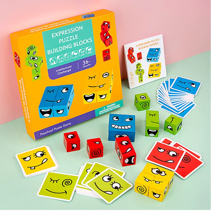 

Face-Changing Building Block Toy Montessori Wooden Materials Toys To Improve Children'S Logical Thinking Ability