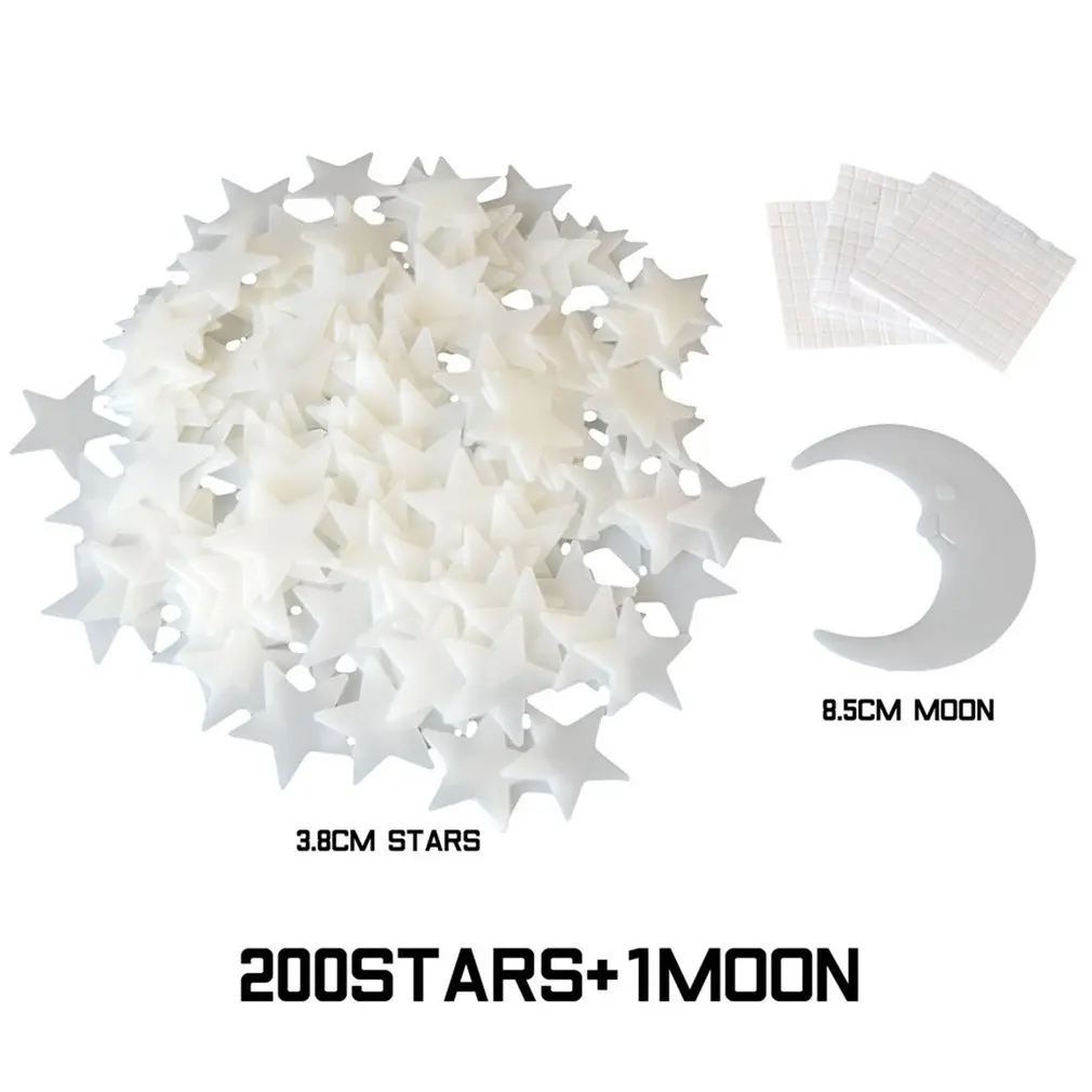 

200pcs Glow Star Moon Wall Stickers for Kids Rooms Baby Bedroom Decal Home Decor Ceiling Luminous Fluorescent DIY Wall Sticker