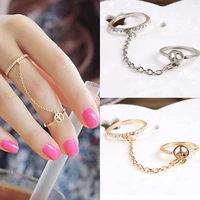 trend all match jewelry chain link two finger rings for women double ring alloy foliage wedding love anillos gold silver plated