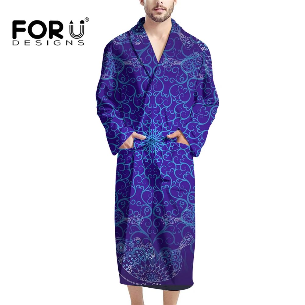 

FORUDESIGNS/темно-синий градиентный Рождественский узор кимоно халат для мужчин ультра-мягкая фланелевая длинная одежда для сна Домашняя одежда...