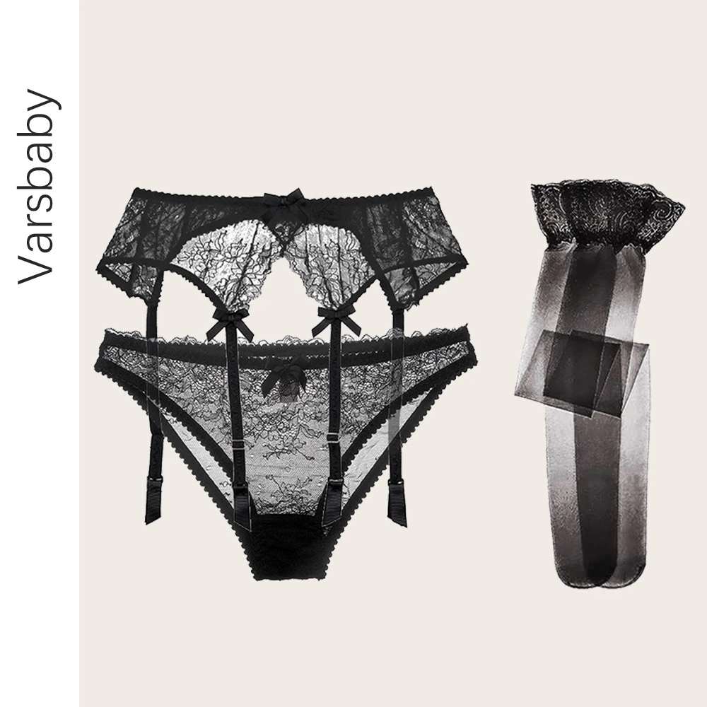 

3 шт., трусики с подвязками и чулками, кружевные, размеры S, M, L, XL