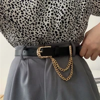 fashion punk leather belt for women with chain metal pin buckle waist strap dress jeans dress decoration waistband harajuku