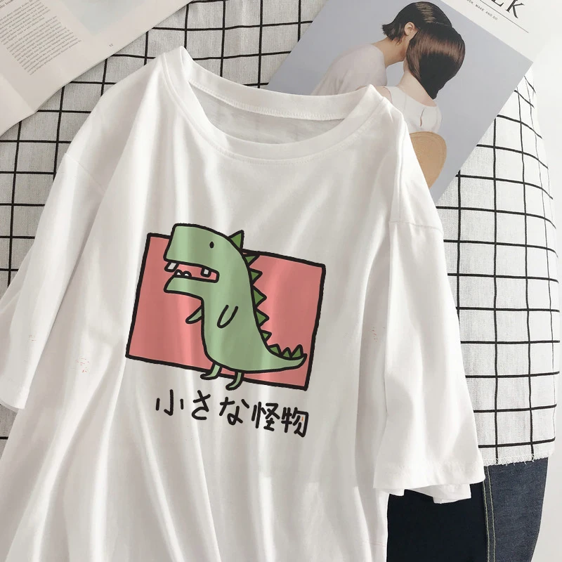 

Dinosaur summer new cartoon casual punk Harajuku Vintage fun fashion ins cute sweet loose big size XS-2XL short sleeve T-shirt