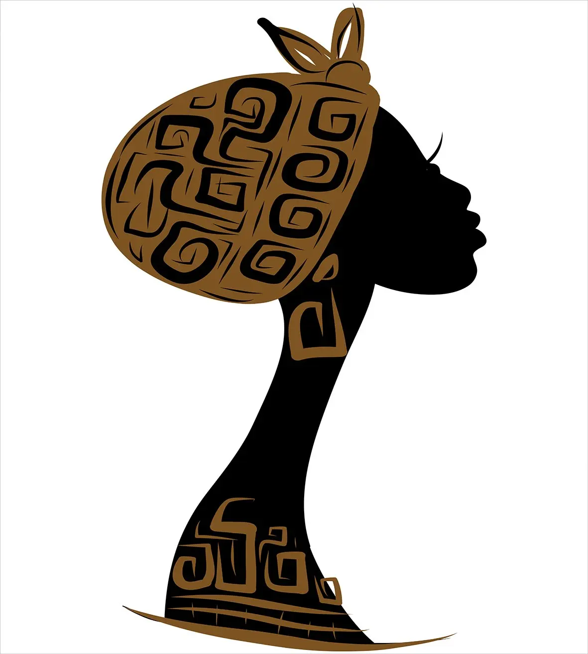 African Duvet Cover Set Face Profile Silhouette Woman with Headscarf Art Folk Elements Decorative 3 Piece Bedding Set