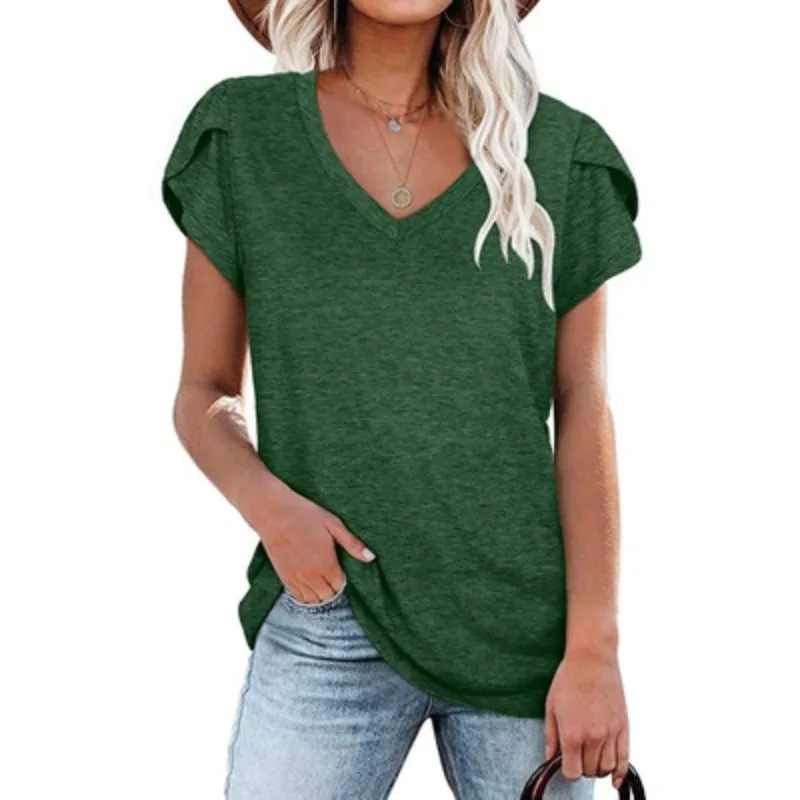 

Zogaa Summer Knitted V-neck T-shirt Women's Cotton Basic Solid Color T-shirt Women's Short-sleeved Tights Harajuku T-shirt Women