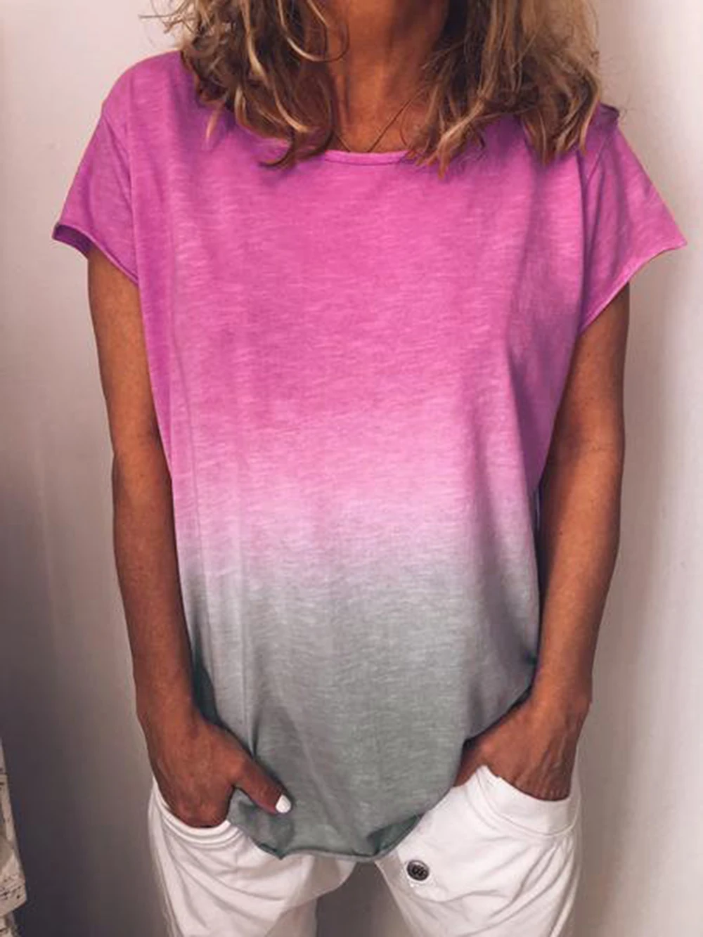 

Summer Women's T-Shirt New Women Fashion Gradient O-Neck Short-Sleeved Casual Cotton Female Shirts Womens Tshirt Tops Clothes