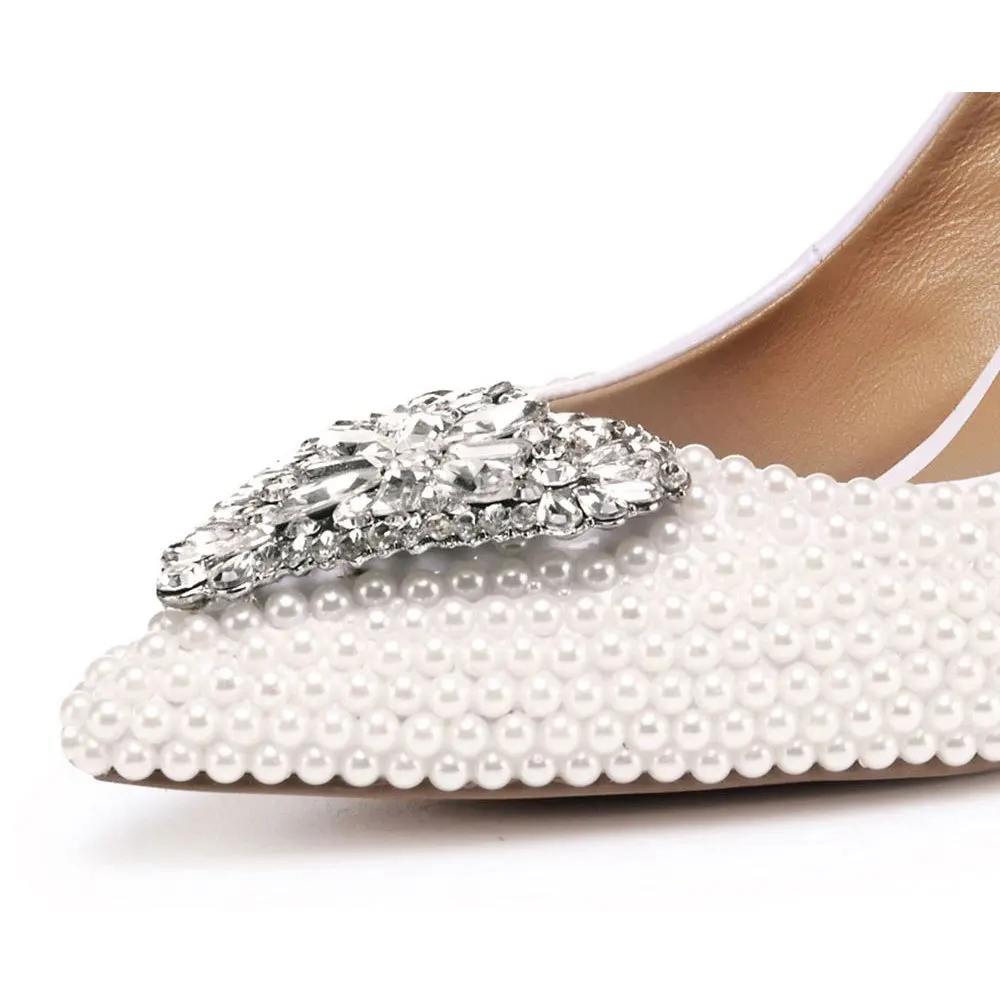 

New Elegant Fashion Pearl Shoes High Heel Silver Fine Heart Diamond Pointed Manufacturers Dropshipping Shallow Mouth High Heels