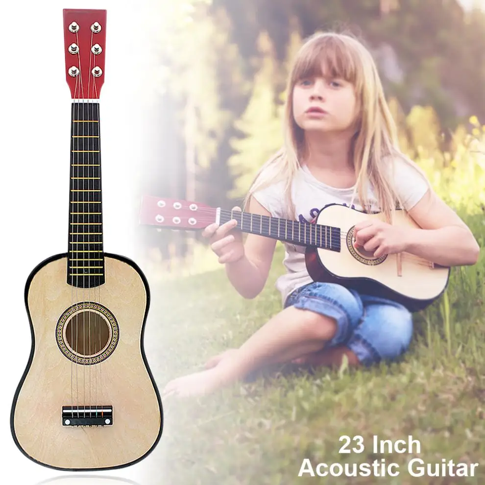 

23 Inch 6 Strings Basswood Acoustic Guitar Wood Guitar Music Instrument for Guitar Music Lovers Gift with Guitar Pick + String