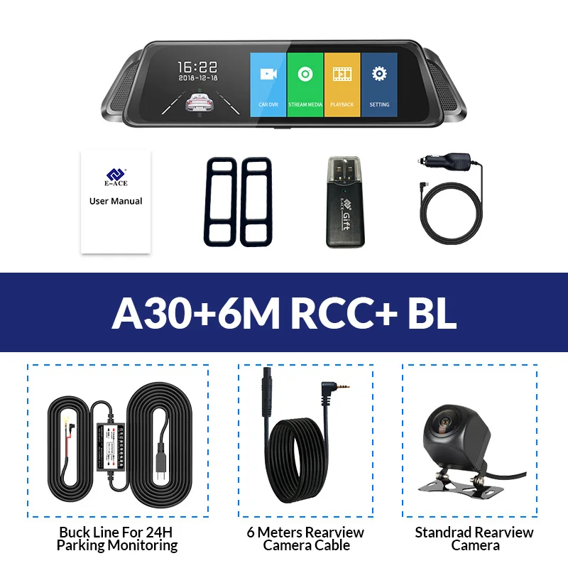 E-ACE, 10 дюймов, Автомобильный видеорегистратор, зеркало FHD 1080 P, видеорегистратор, автомобильная камера, двойной объектив, с камерой заднего вида, авто Регистратор