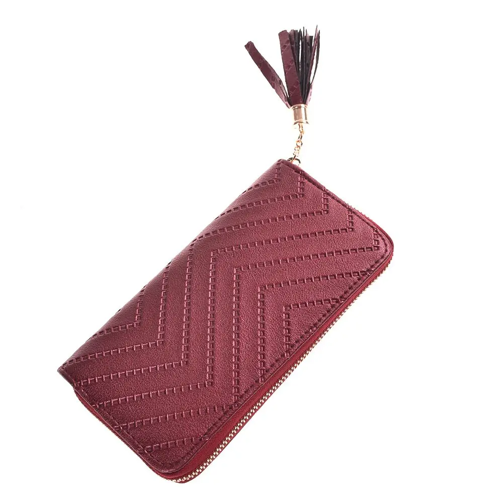 wine red Хит Новинка 1 шт Женский Длинный кошелек с кисточками женский кожаный бумажник клатч сумочка Чековая книжка кошелек женский длинный кожаный кошелек новинка arri - Цвет: wine red