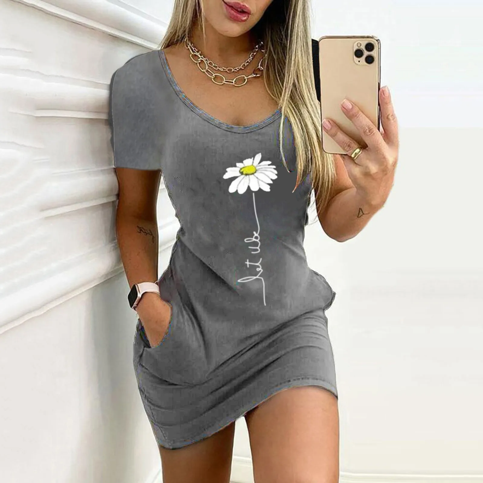68 # платье с цветочным узором женское модное поясом и коротким рукавом V-образным