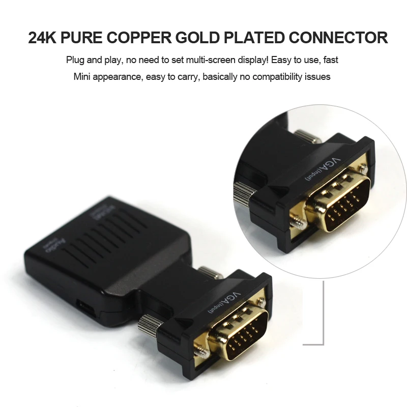 Преобразователь из VGA в HDMI кабель адаптера с USB 1080p Male к Famale VGA2HDMI AV Video для ПК