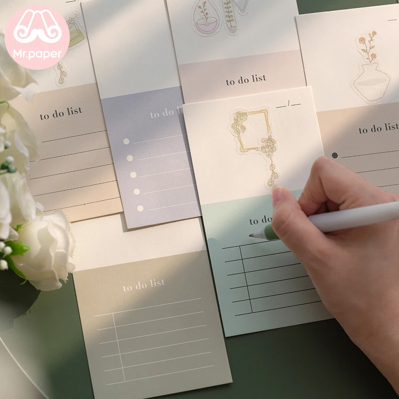 Mr Paper 4 Designs 14pcs/lot To Do List Colorful Ins Style Loose Leaf Memo Pads Minimalist Memo Pads Present with 2 Stickers