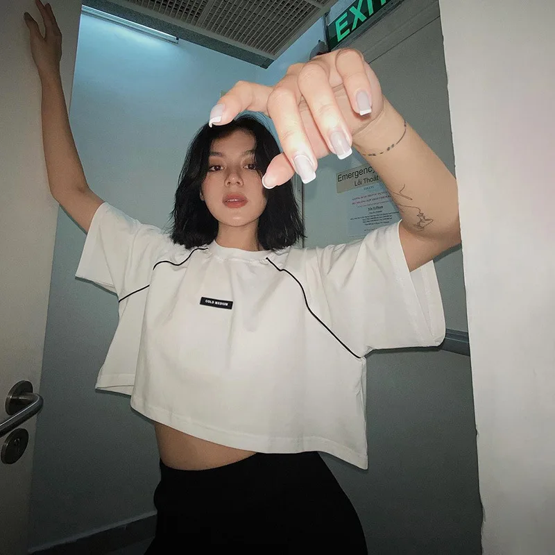 

Summer White Loose Women's T-Shirt Outer Wear Navel Short-Sleeve Clothes Casual All-Match High-Waist Short Top Streetwear