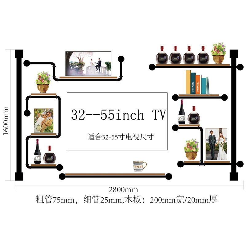 

Antique Design Audio Shelf rack Home Media Component Shelf Rack TV Cabinet Made Of Pine Wood And Iron Pipe New Design