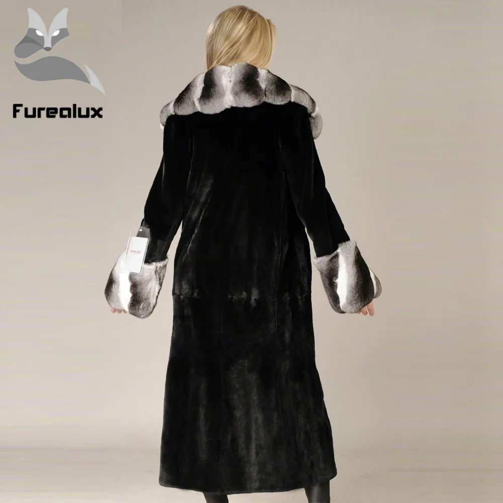 Женская Шуба из кролика Рекс 100% натуральный мех 120 см зима х-длинная верхняя