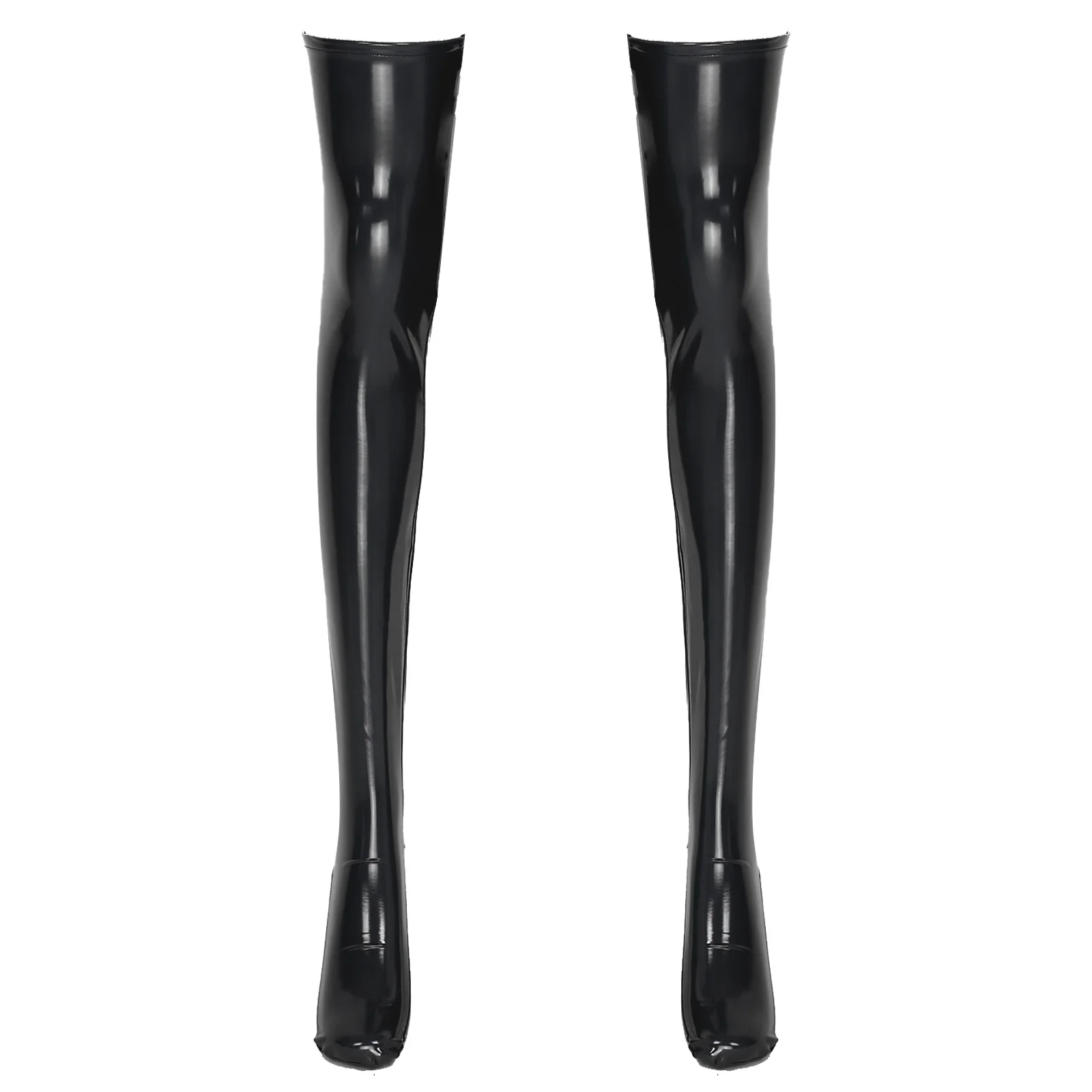 1 Pair Stocking for Womens Wet Look PU Leather Footed Thigh High Over Knee Socks for Cosplay Party Club Stage Show