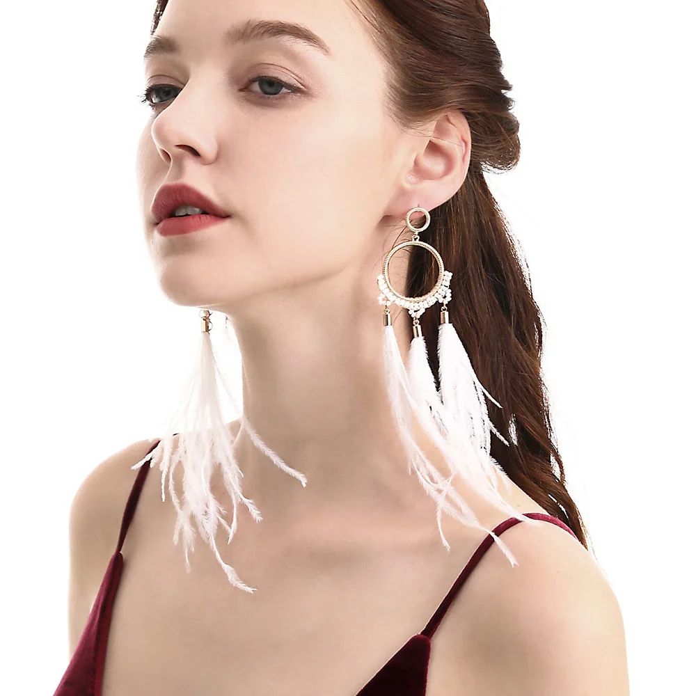 Оригинальные серьги в виде колокольчиков из натурального страуса кольцо сплава