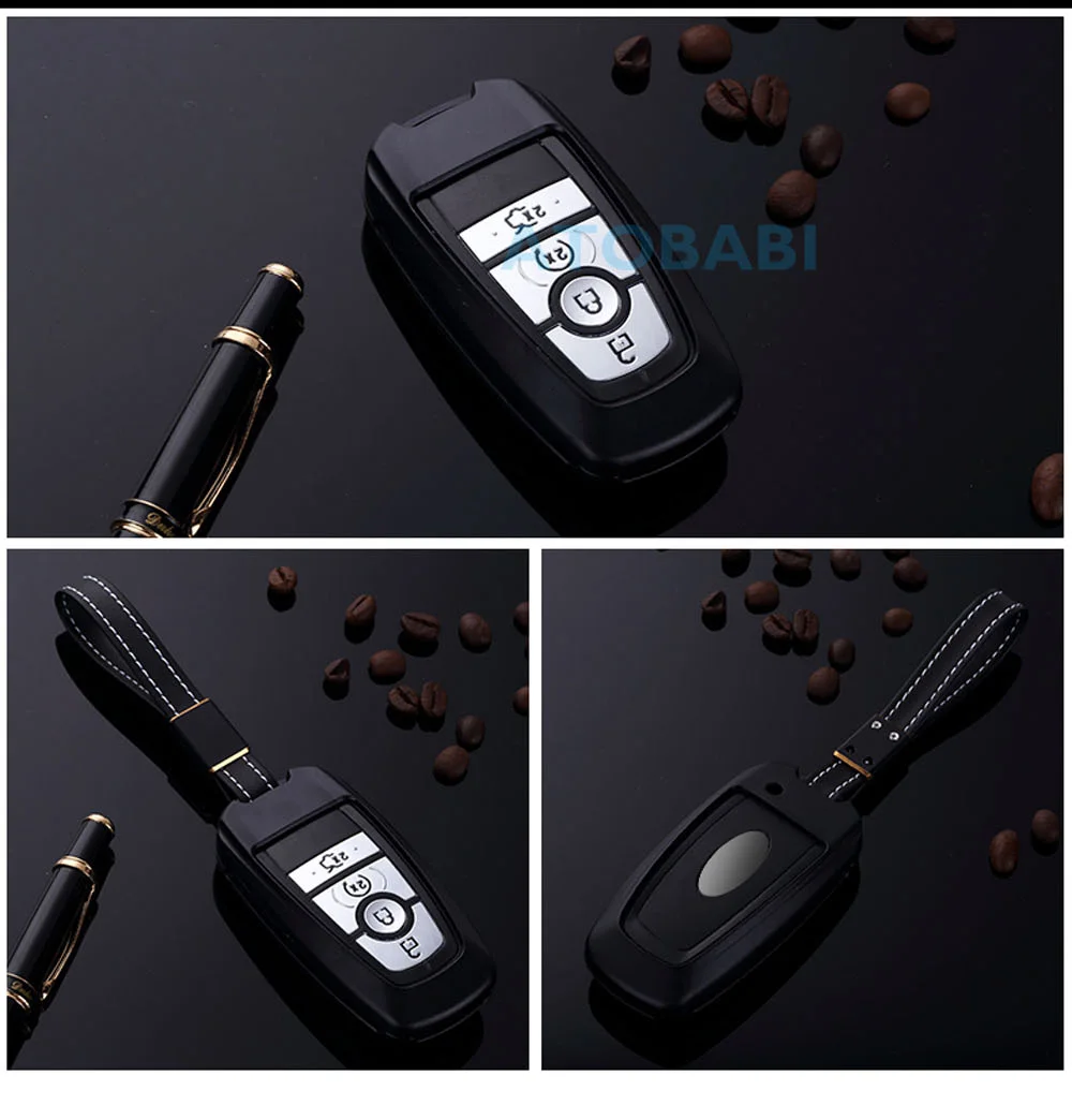 Aluminum Alloy Car Key Case For Ford Mendeo Fusion Edge Expedition F-150 F-250 F-350 Smart Keyless Remote Fob Cover Keychain Bag