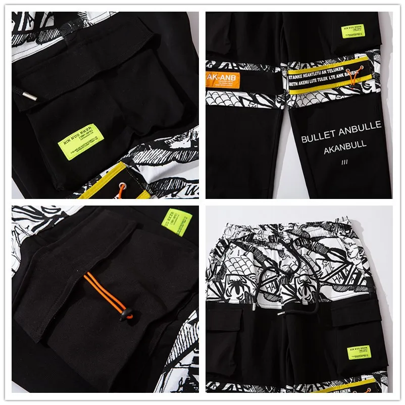 Новые корейские черные лоскутные брюки-шаровары мужские повседневные штаны для