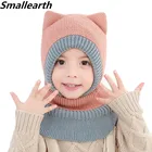 Новинка, осенне-зимний вязаный комплект детской шапки для мальчиков и девочек, ветрозащитные теплые детские шапки, шапка, шарф, комплект из хлопковой плотной шапки для детей
