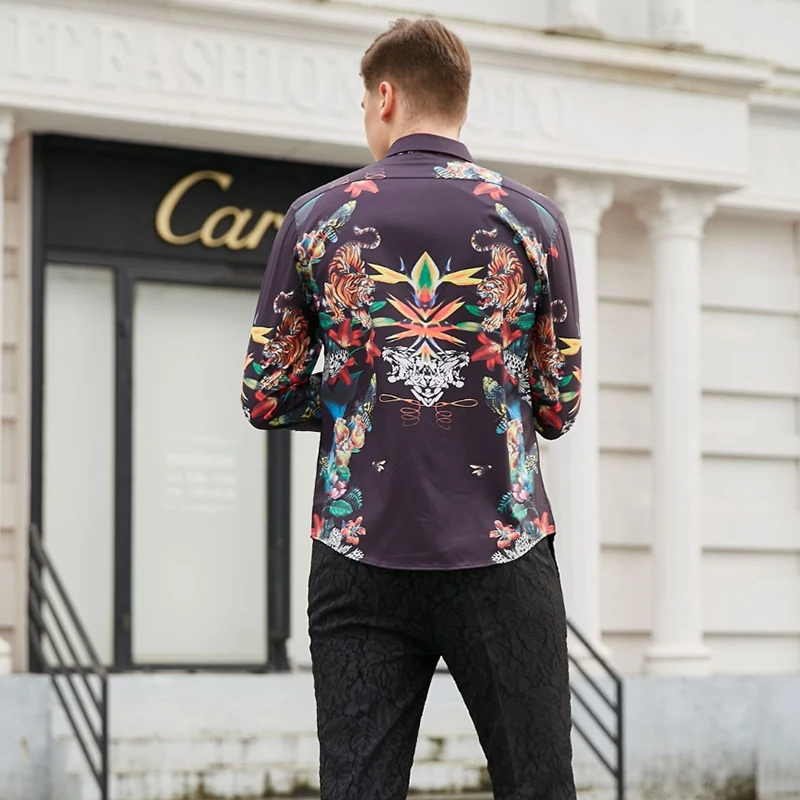 Рубашка мужская с длинным рукавом люксовая брендовая модная сорочка принтом