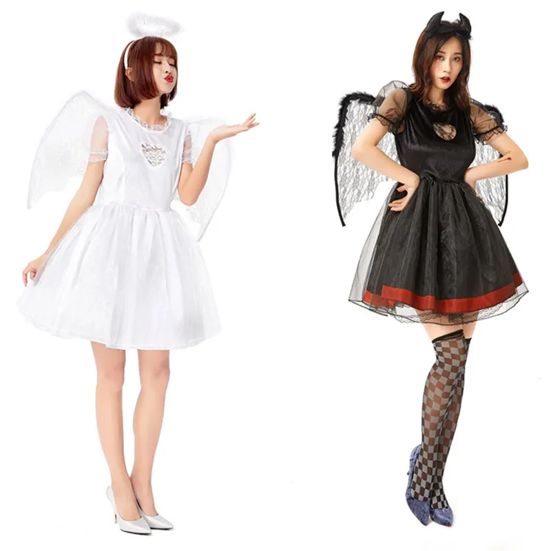 Черно-белый костюм ангела для хэллоуивечерние злого дьявола и маскарадный