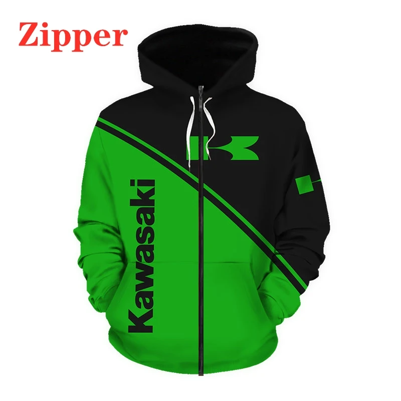 

2021 New Kawasaki Logo Men's Hoodie 3D Digital Print Sweatshirt Jacket Harajuku Pullover Zip Hooded Fashion Casual Sportswear