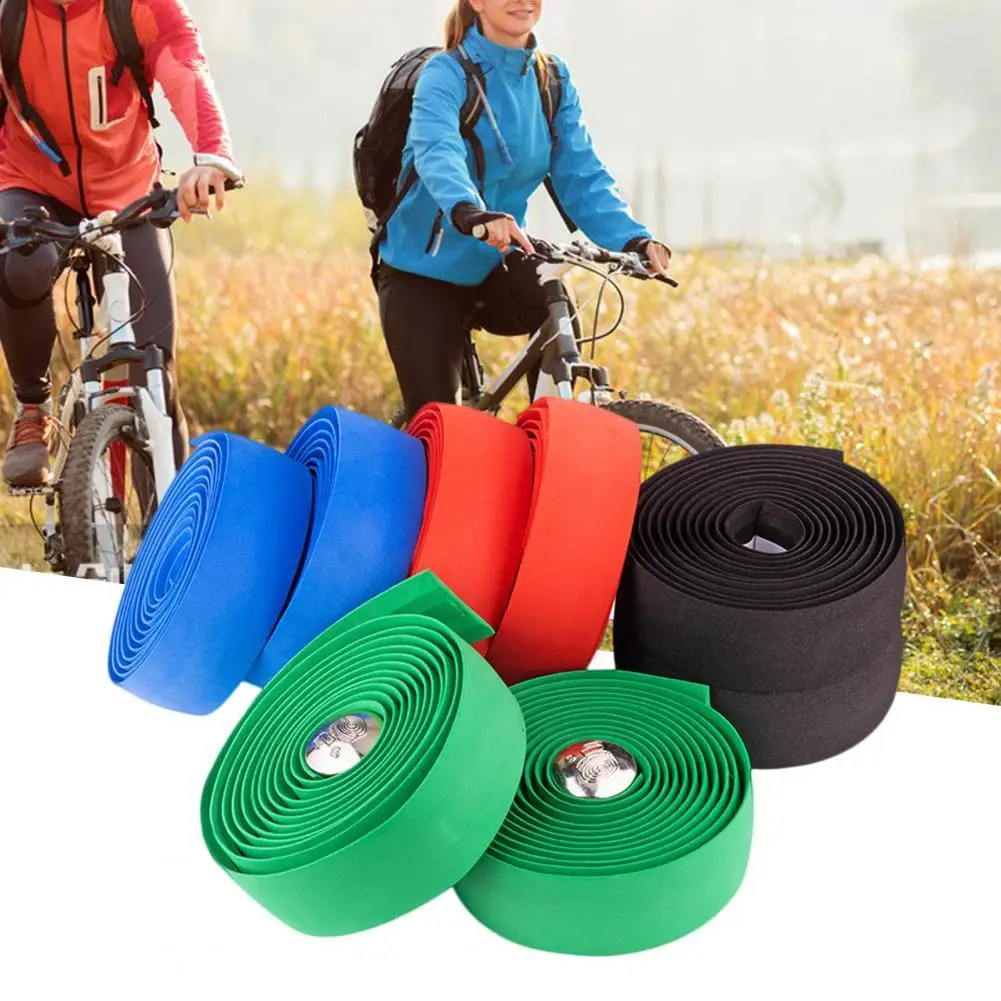 

2Pcs Road MTB Bike Handlebar Anti-skid Tape Cycling Damping Straps with 2 Plugs