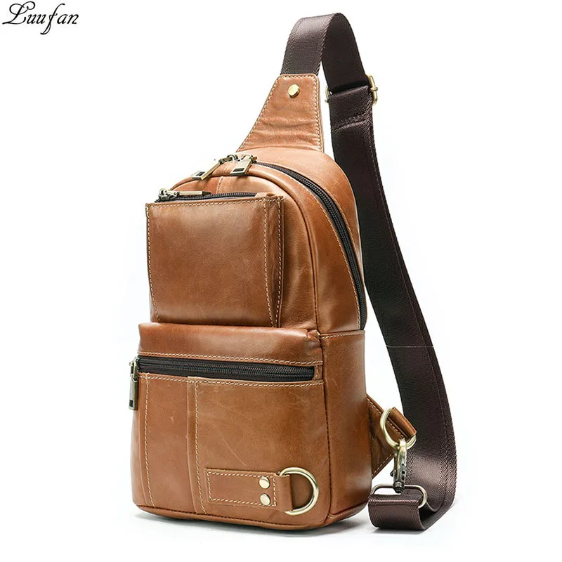 Luufan Мужская нагрудная сумка из натуральной кожи мягкая воловья кожа на одно