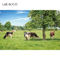 laeacco spring scenic photography backgrounds green trees grassland farm pasture animals photo backdrops birthday photophone